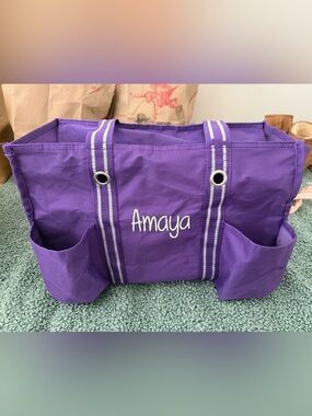 thirty-one Purple Canvas Tote with White-Trim Handles